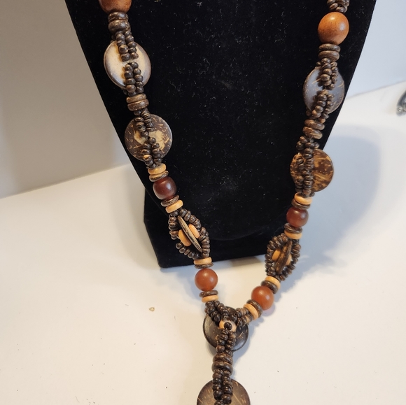 53 Vintage Boho brown necklace with tassels 38" - Picture 1 of 4